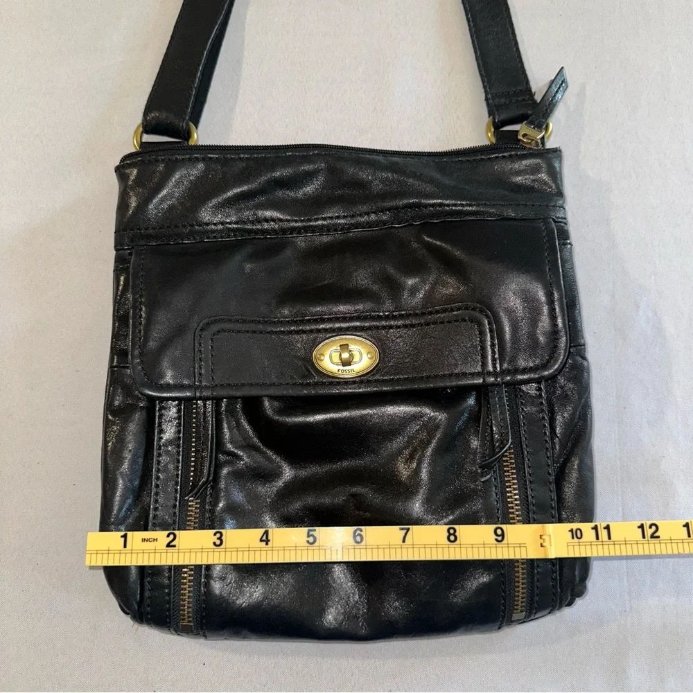 Fossil • Black Lamb Leather Stanton Crossbody Multi-Pocket Adjustable Versatile - Picture 15 of 16